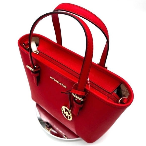 Michael Kors Jet Set Travel Extra-Small Top Zip Tote Bag Red - Picture 5 of 9